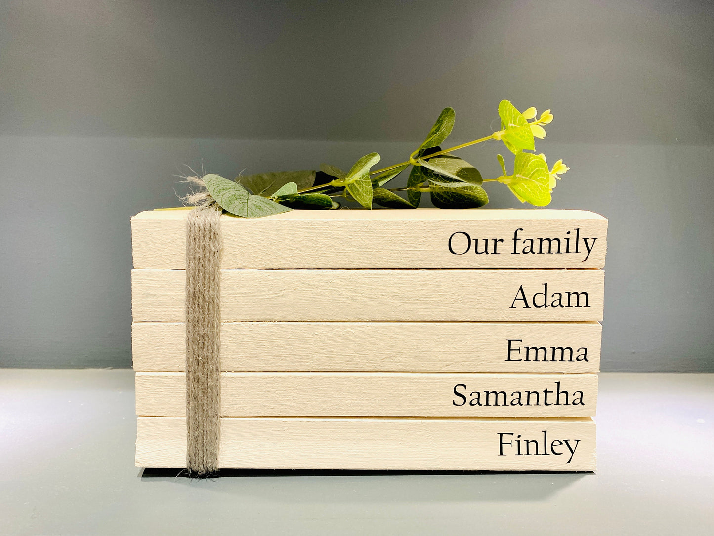 Family Names Book Stack Gift! Beautiful, neutral home decor book stack ornament- lovely house warming present- perfect Wedding Decor
