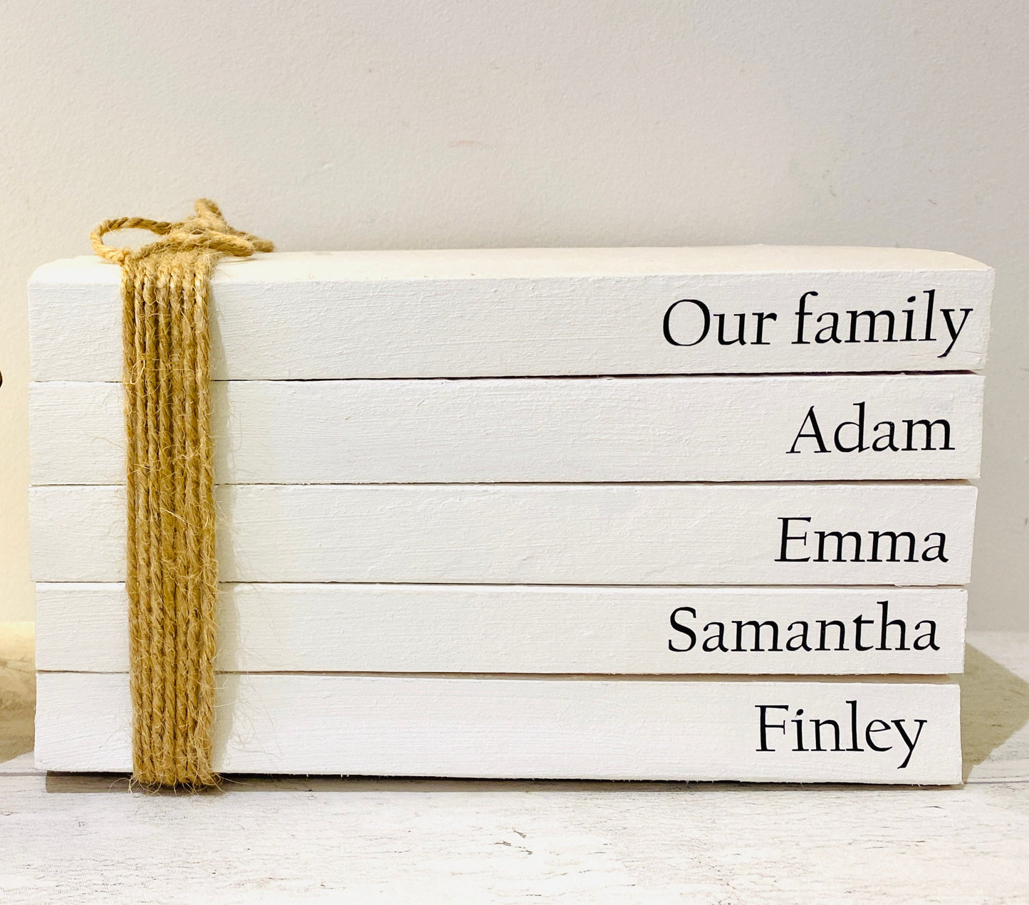 Family Names Book Stack Gift! Beautiful, neutral home decor book stack ornament- lovely house warming present- perfect Wedding Decor