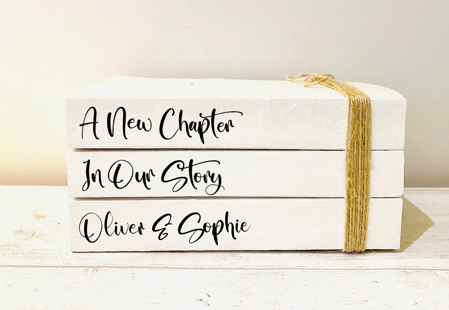 Our Beginning- Personalised White Wedding Book Stack- Wedding table decor, custom wedding decorations, Valentine’s Day Gift