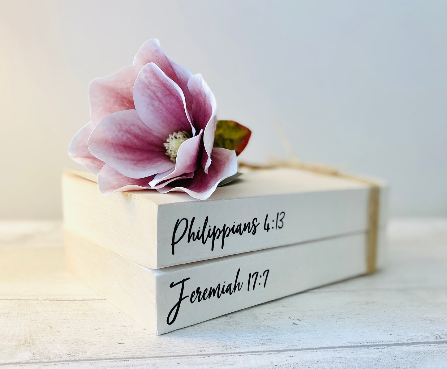 Religious Faith Personalised Book Stack! Faith book stack- Religious Home Decor Ornament, Custom Wedding Table decor/ Faith Gift. Decorative