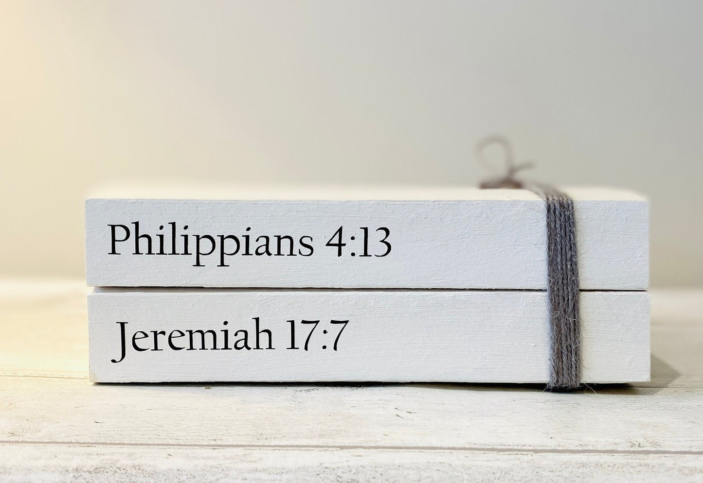 Religious Faith Personalised Book Stack! Faith book stack- Religious Home Decor Ornament, Custom Wedding Table decor/ Faith Gift. Decorative