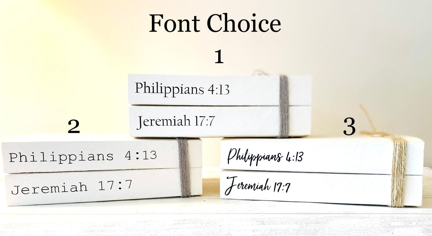 Religious Faith Personalised Book Stack! Faith book stack- Religious Home Decor Ornament, Custom Wedding Table decor/ Faith Gift. Decorative