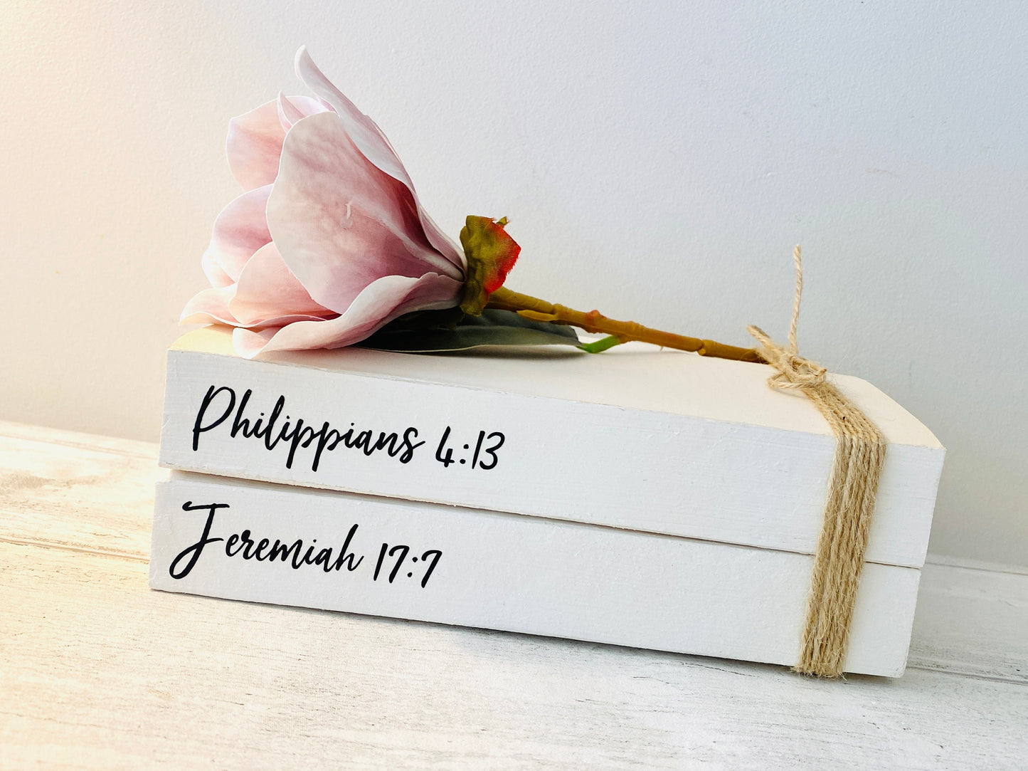 Religious Faith Personalised Book Stack! Faith book stack- Religious Home Decor Ornament, Custom Wedding Table decor/ Faith Gift. Decorative