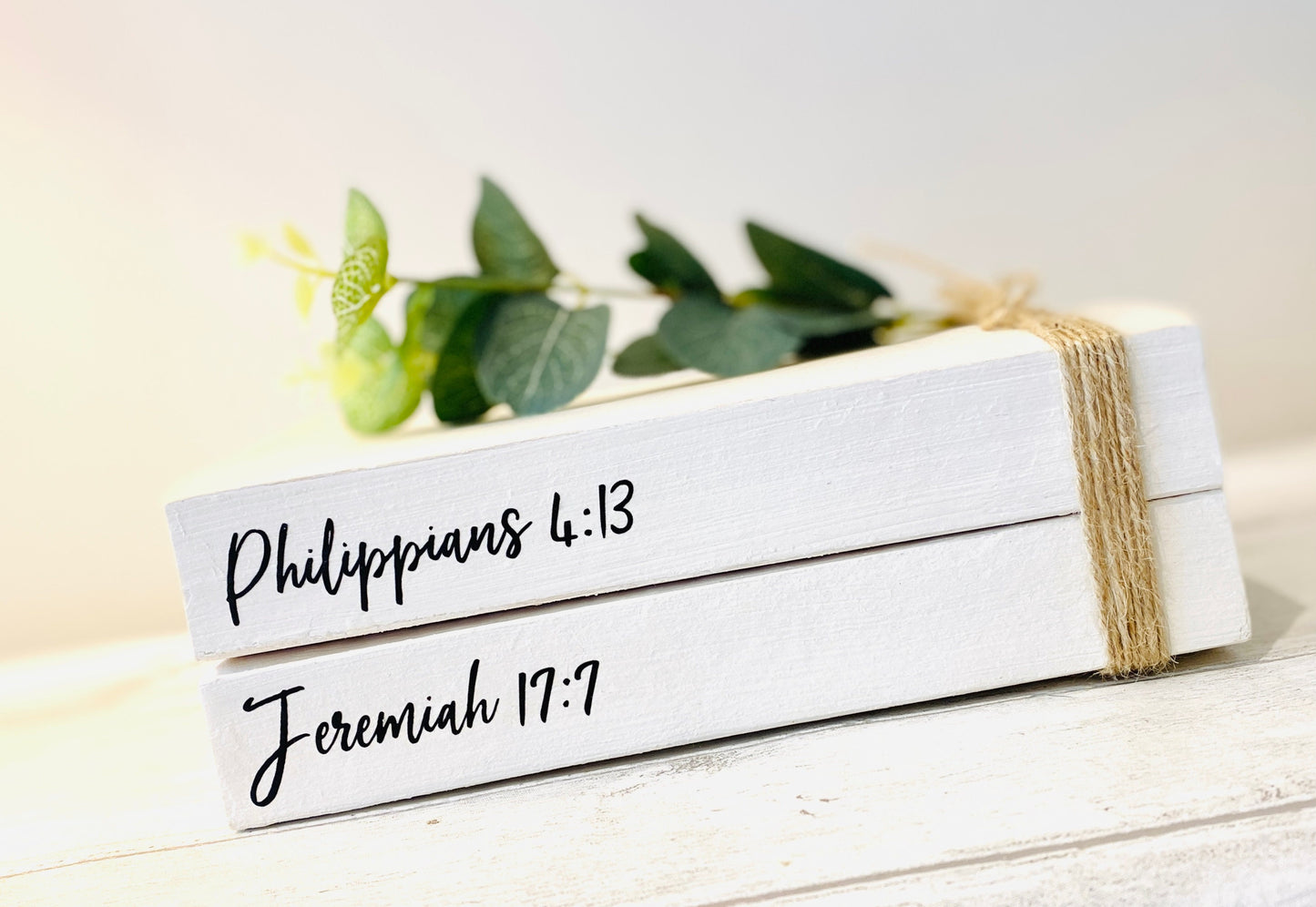 Religious Faith Personalised Book Stack! Faith book stack- Religious Home Decor Ornament, Custom Wedding Table decor/ Faith Gift. Decorative