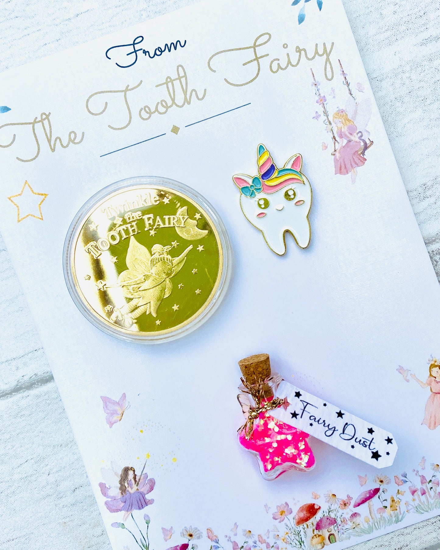 Tooth Fairy Letter with Tooth Fairy Gifts. Tooth Fairy Kit & Tooth Fairy Gold Coin. First Lost Tooth Fairy Visit! Tooth Fairy Set