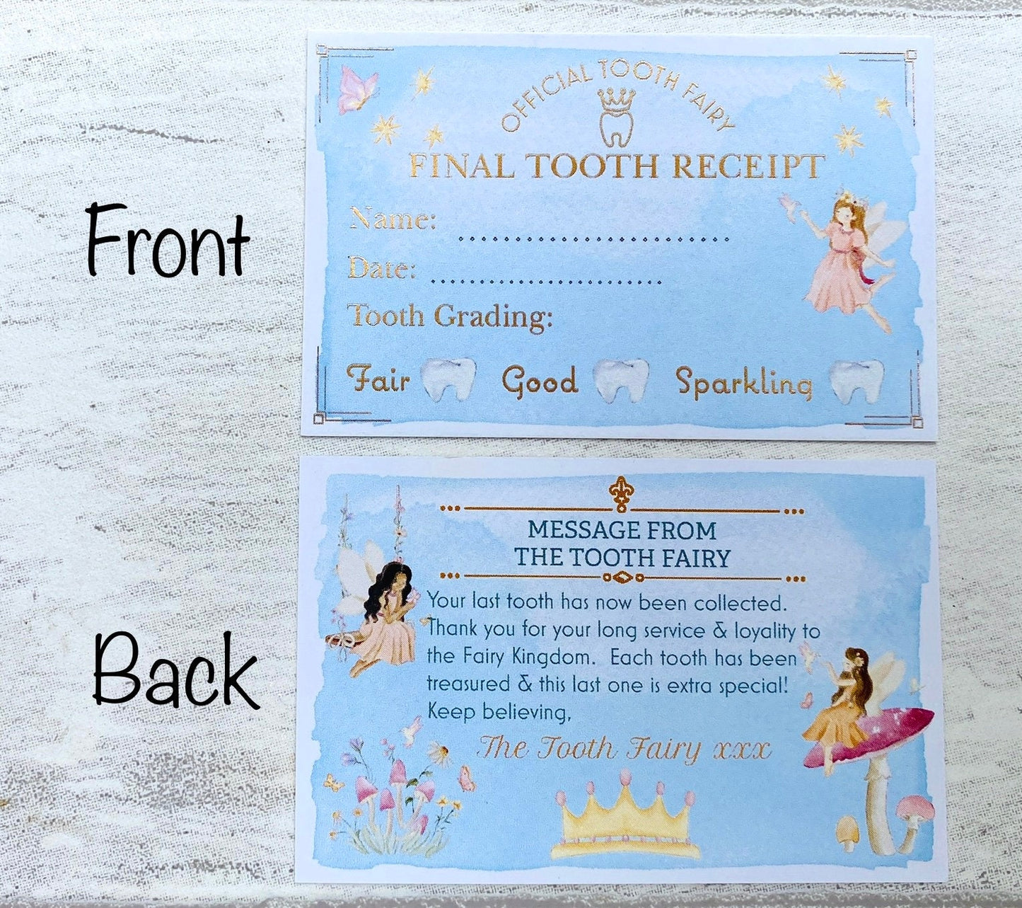 LAST TOOTH- Tooth Fairy Collection Certificate! Lost Tooth Receipt -Tooth Fairy Receipt! Lovely Tooth Fairy Visit Keepsake, Tooth Fairy Gift