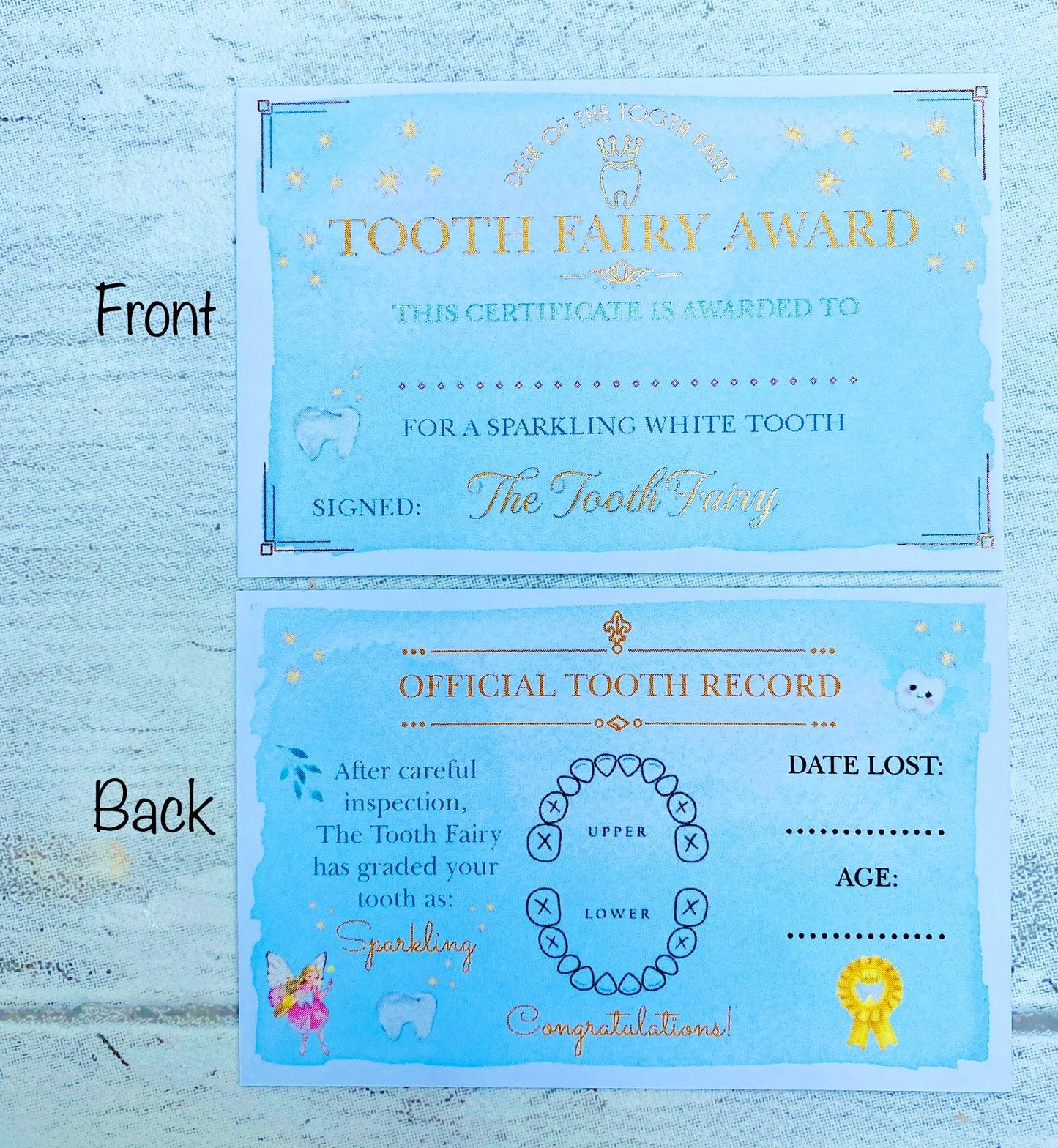 TOOTH FAIRY Award Certificate! Special Award for a Sparkling Tooth From the Tooth Fairy! Lovely Keepsake for a child’s Lost Tooth! Fairy Set