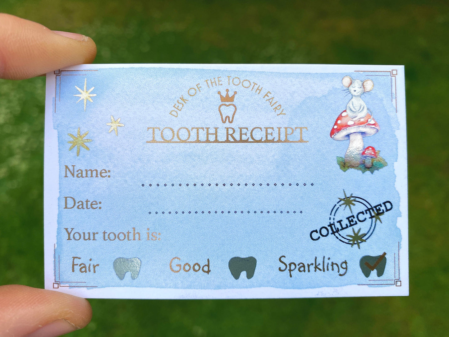Tooth Fairy Receipt: Metallic Tooth Collection Certificate