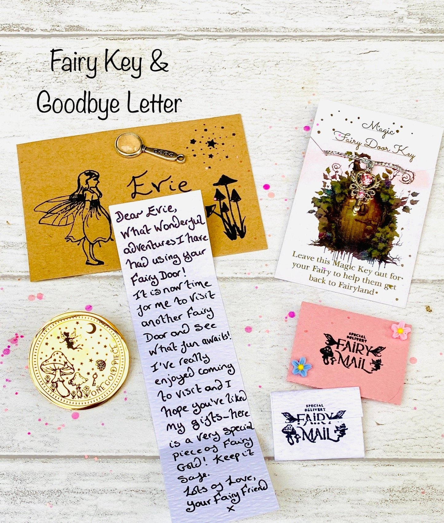 Fairy Door Key with Fairy Letter from your Visiting Fairy and little Fairy Door Gifts! Have Fairy Visits all year round! Fairy Penpal