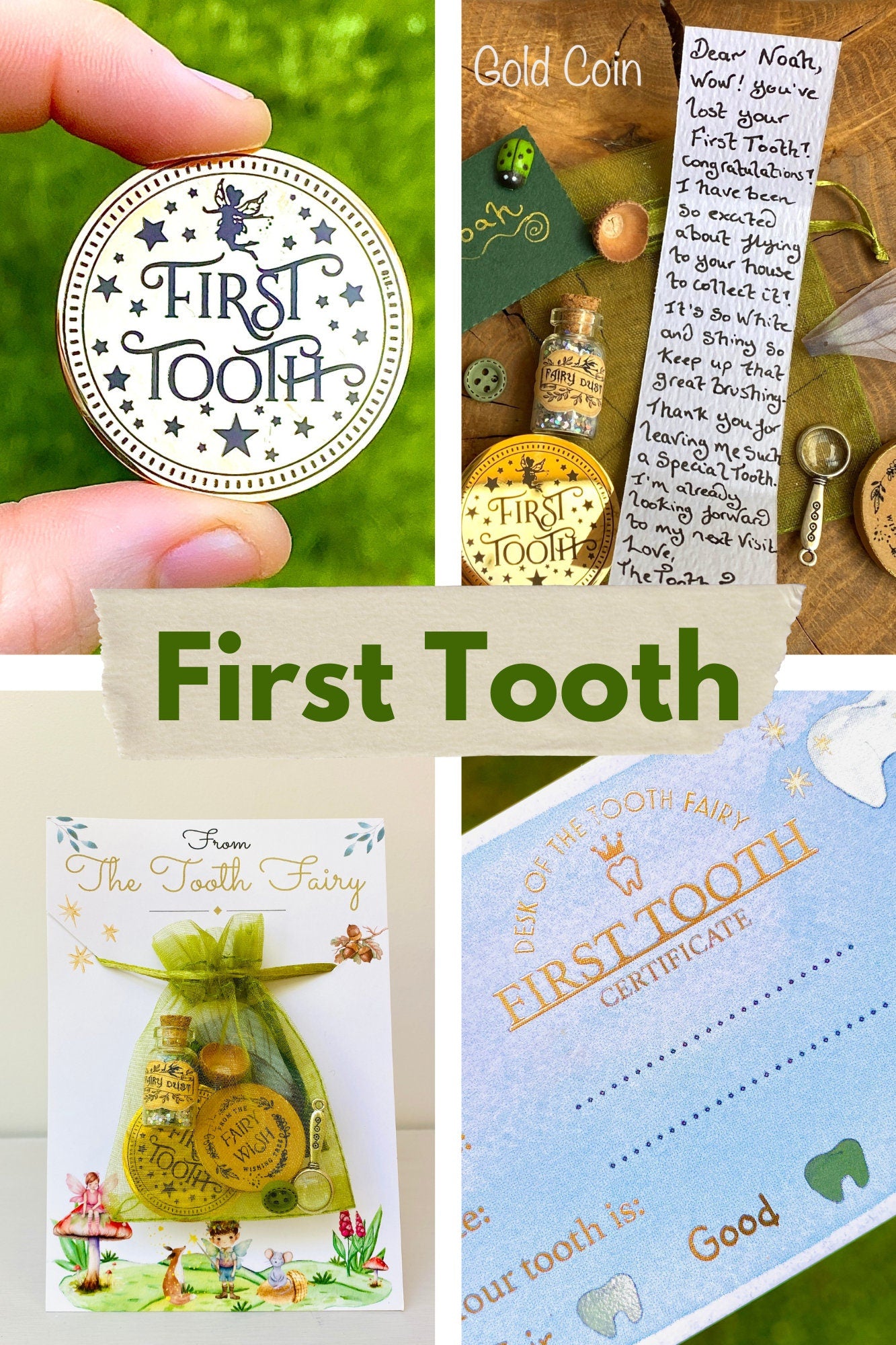 FIRST TOOTH Boy’s Tooth Fairy Gift Set- with First Tooth Coin, Tooth Fairy Letter, Fairy Dust and Fairy Gifts