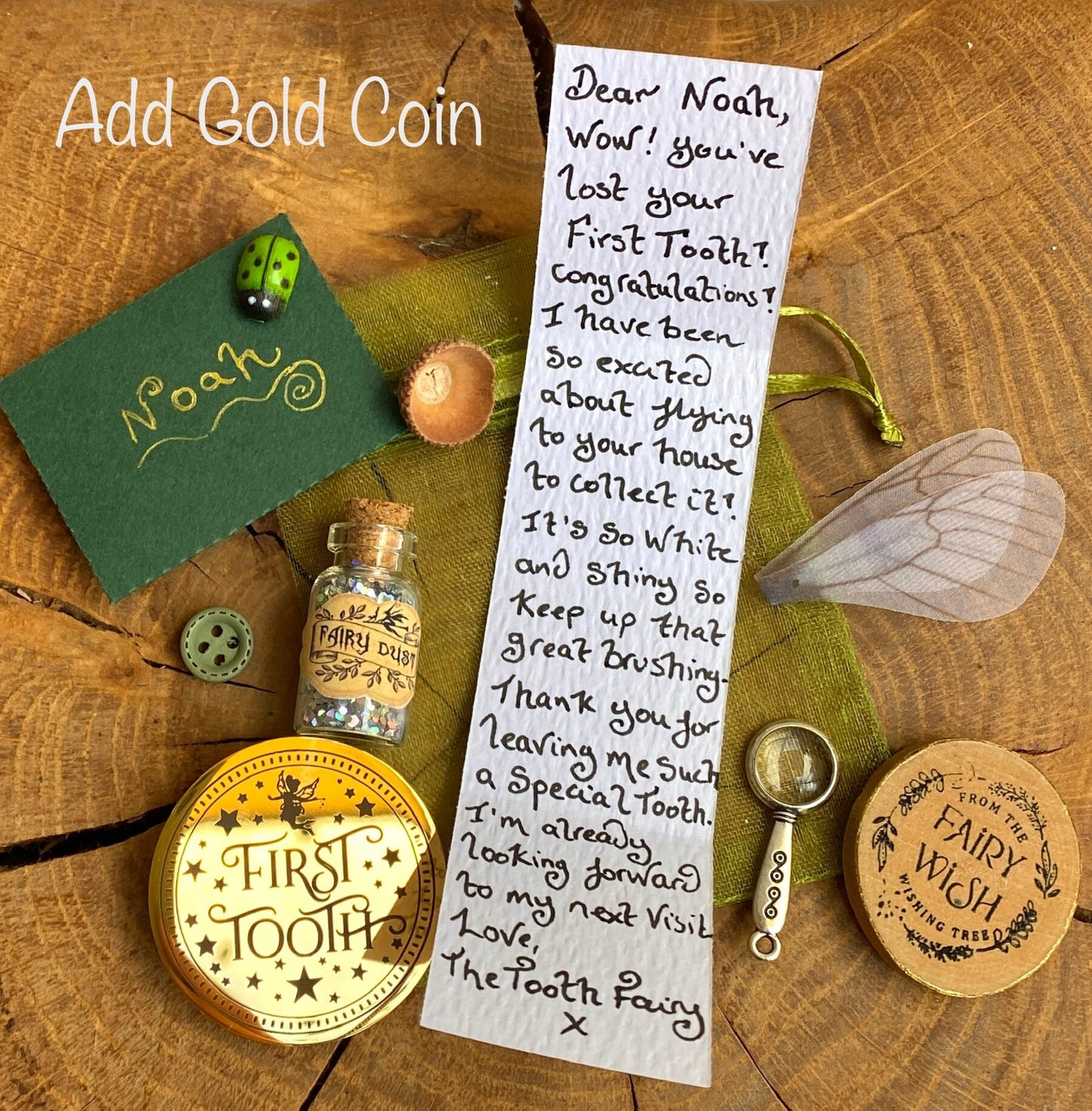 FIRST TOOTH Boy’s Tooth Fairy Gift Set- with First Tooth Coin, Tooth Fairy Letter, Fairy Dust and Fairy Gifts