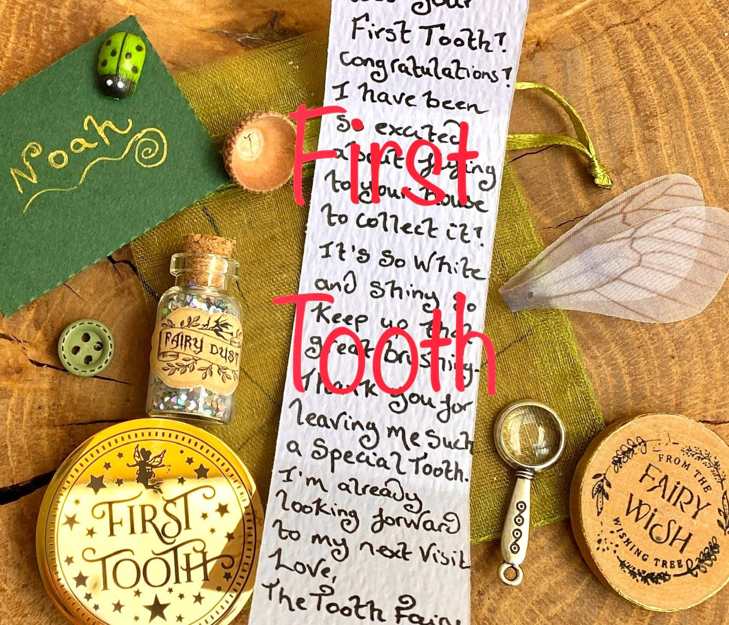 FIRST TOOTH Boy’s Tooth Fairy Gift Set- with First Tooth Coin, Tooth Fairy Letter, Fairy Dust and Fairy Gifts