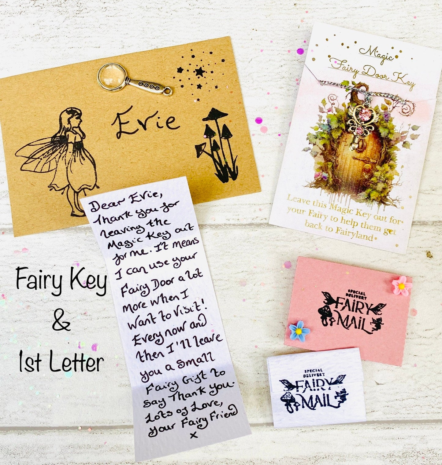 Fairy Door Key with Fairy Letter from your Visiting Fairy and little Fairy Door Gifts! Have Fairy Visits all year round! Fairy Penpal