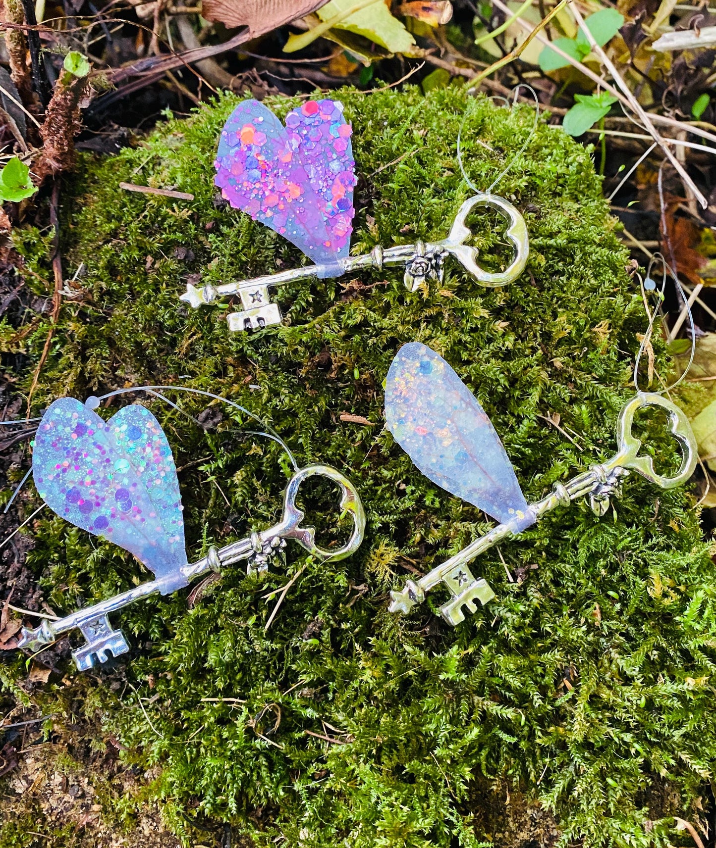 LARGE Silver flying keys! Whimsical Fairy winged keys! Fairy Door Key, Fairytale Wedding decor, Fairy Bedroom decor, Fairy Gift Wizard keys