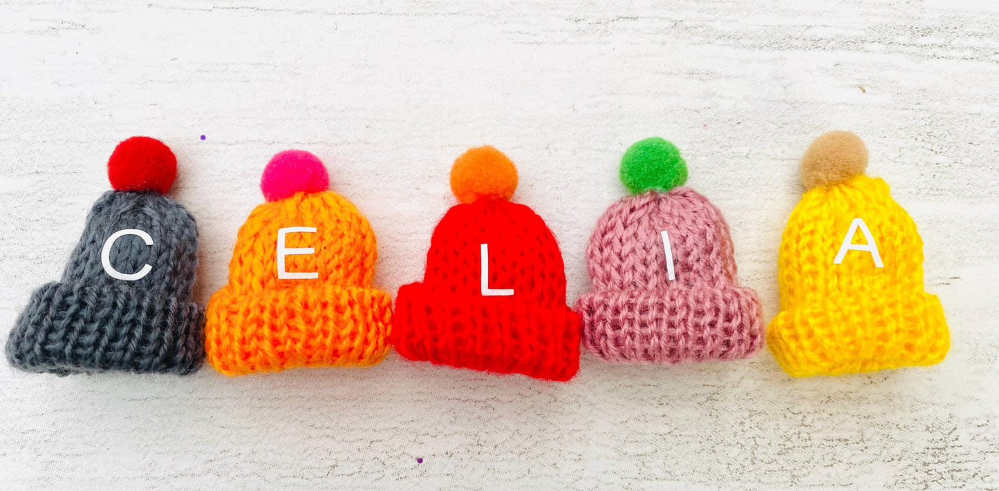 Elf Hats- Fairy Hats- Flute Hats- Tiny knitted Bobble Hats- Personalised Little Fairy Hats or Doll Knitted Wooly Hats