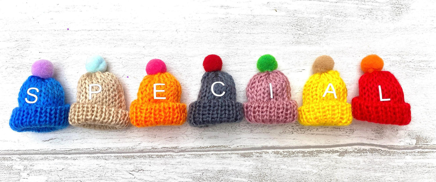 Elf Hats- Fairy Hats- Flute Hats- Tiny knitted Bobble Hats- Personalised Little Fairy Hats or Doll Knitted Wooly Hats