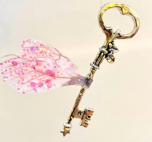 LARGE Silver flying keys! Whimsical Fairy winged keys! Fairy Door Key, Fairytale Wedding decor, Fairy Bedroom decor, Fairy Gift Wizard keys