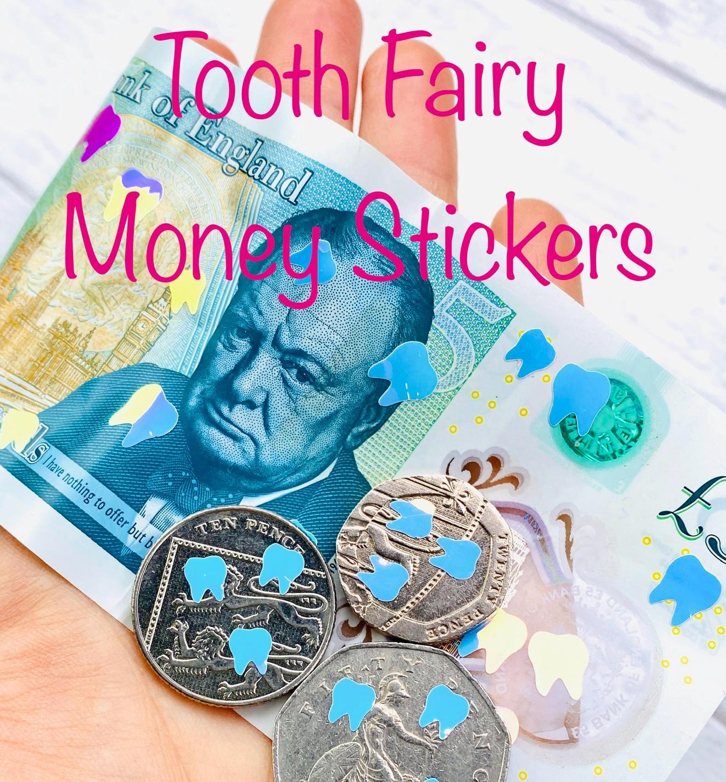 Tooth Fairy Money Stickers! Turn your Human Money into Tooth Fairy Money with Holographic Tooth Stickers! Tooth Fairy Decals!