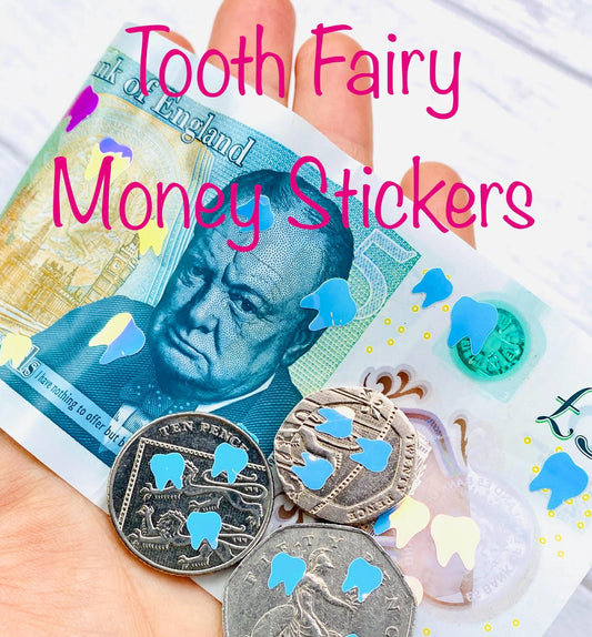 Tooth Fairy Money Stickers! Turn your Human Money into Tooth Fairy Money with Holographic Tooth Stickers! Tooth Fairy Decals!