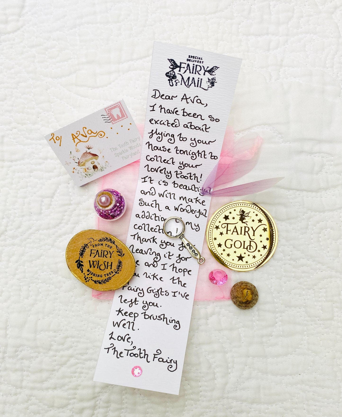 Personalized Tooth Fairy Kit: Letter, Gold Coin & Fairy Dust
