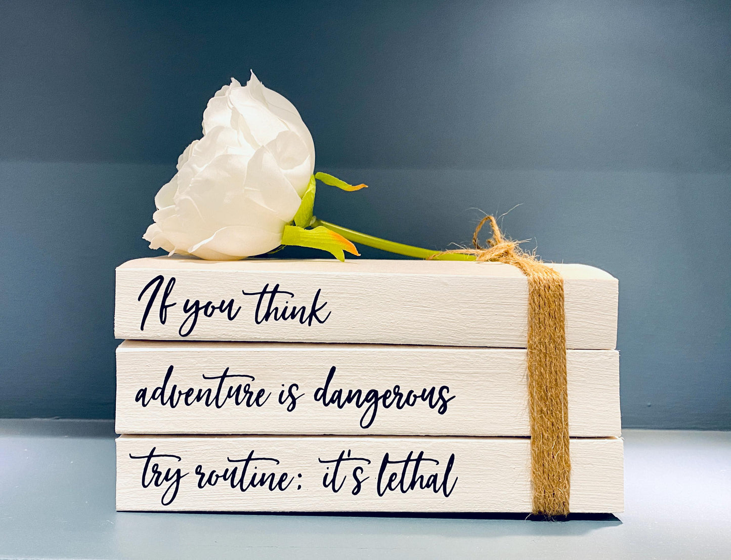 Personalized Quote Book Stack: White Book Ornament, Home Decor