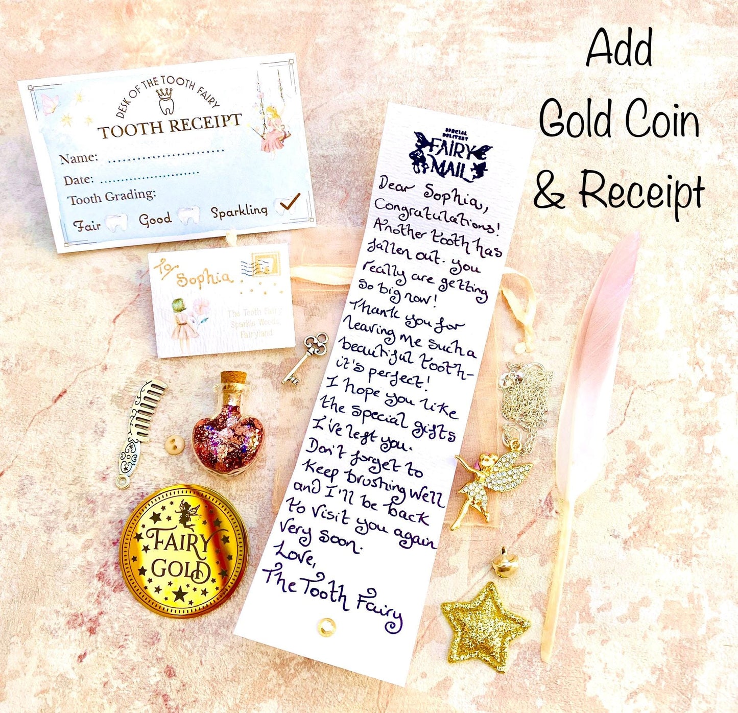 Tooth Fairy Letter, Tooth Fairy Kit with Tooth Fairy Gifts and Tooth Fairy Gold Coin & Fairy Dust! First Tooth Fairy for Girls and Boys