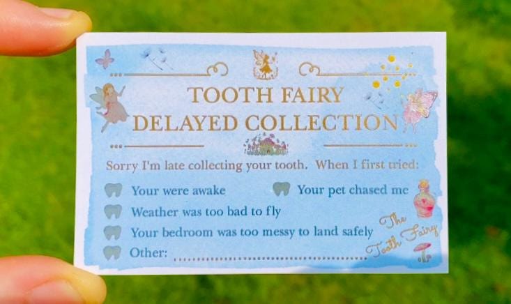 DELAYED TOOTH Fairy Collection Certificate! Perfect to explain a late Tooth Fairy Visit! Tooth Fairy- First Tooth -Fairy Dust