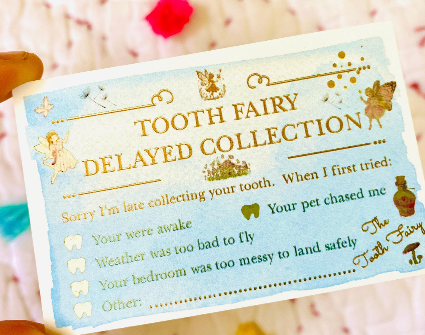 DELAYED TOOTH Fairy Collection Certificate! Perfect to explain a late Tooth Fairy Visit! Tooth Fairy- First Tooth -Fairy Dust
