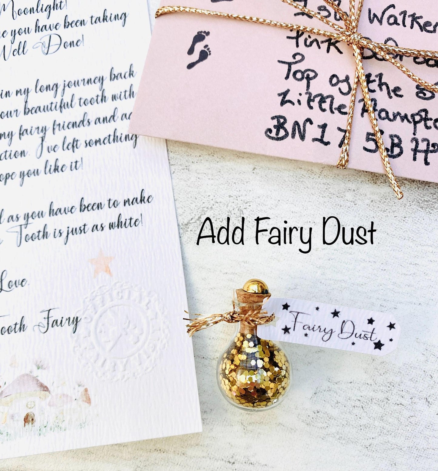Deluxe Tooth Fairy Letter Kit: Tooth Fairy Gold Coin, Fairy Dust & Gifts. First Tooth Fairy Kit