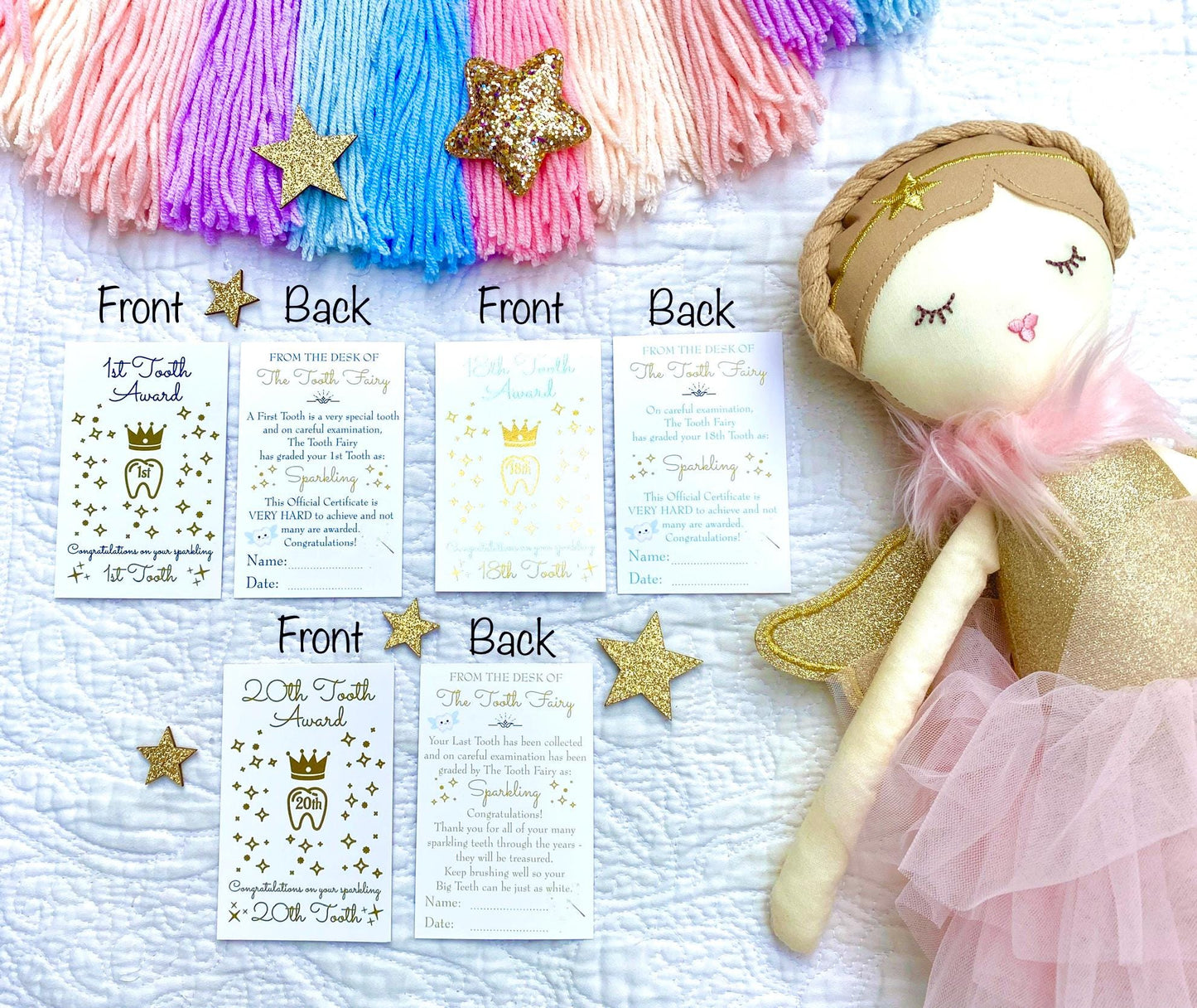 20 TOOTH FAIRY Collection Receipts - 1 for every tooth! Tooth Fairy Certificate Awards! First Tooth & Last Tooth! Fairy Dust