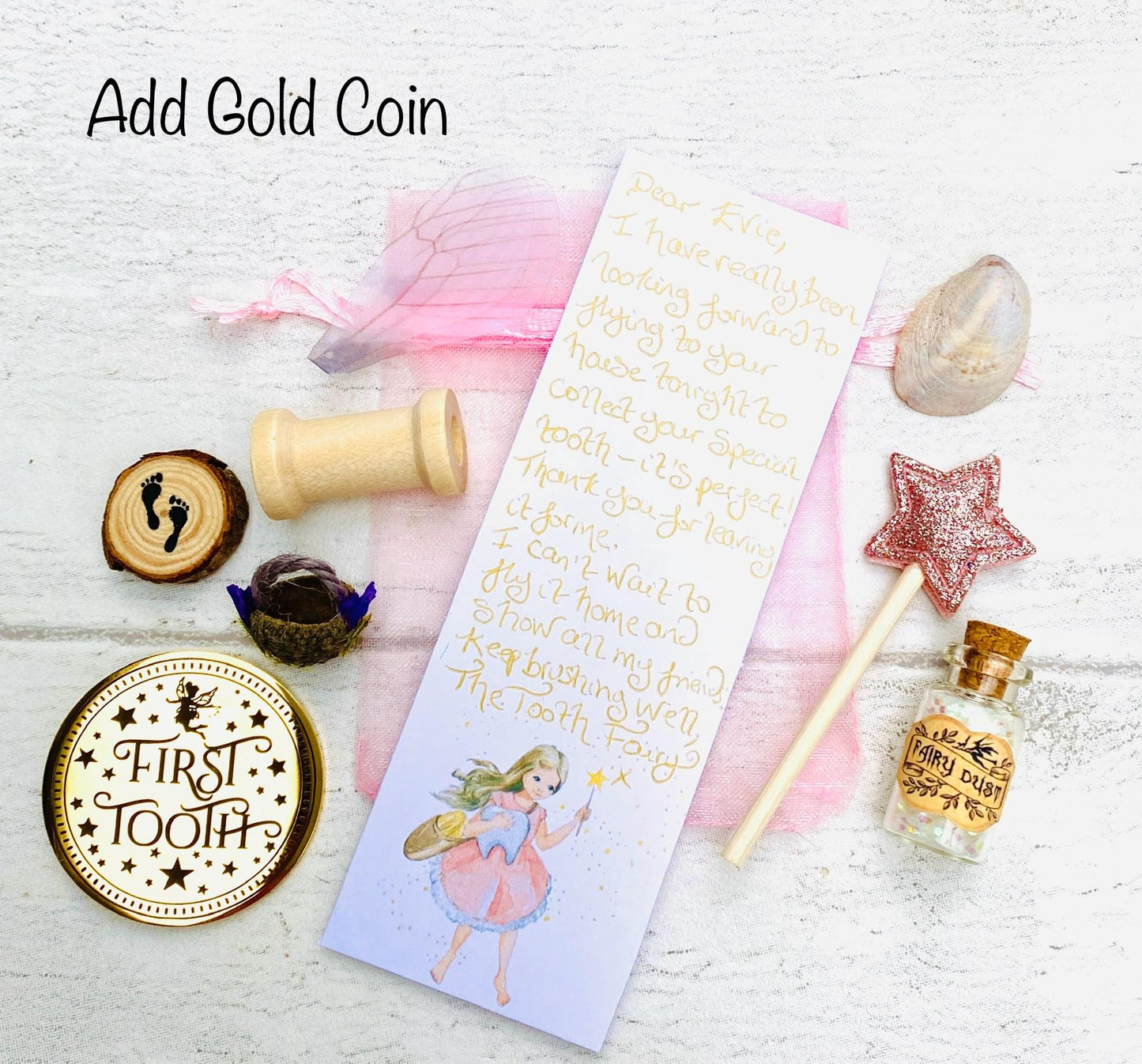 Tooth Fairy Kit - Girl’s Tooth Fairy Letter- Tooth Fairy Gifts for Girls (Fairy Dust), First Tooth, Fairy Gold Coin, Tooth Fairy Certificate