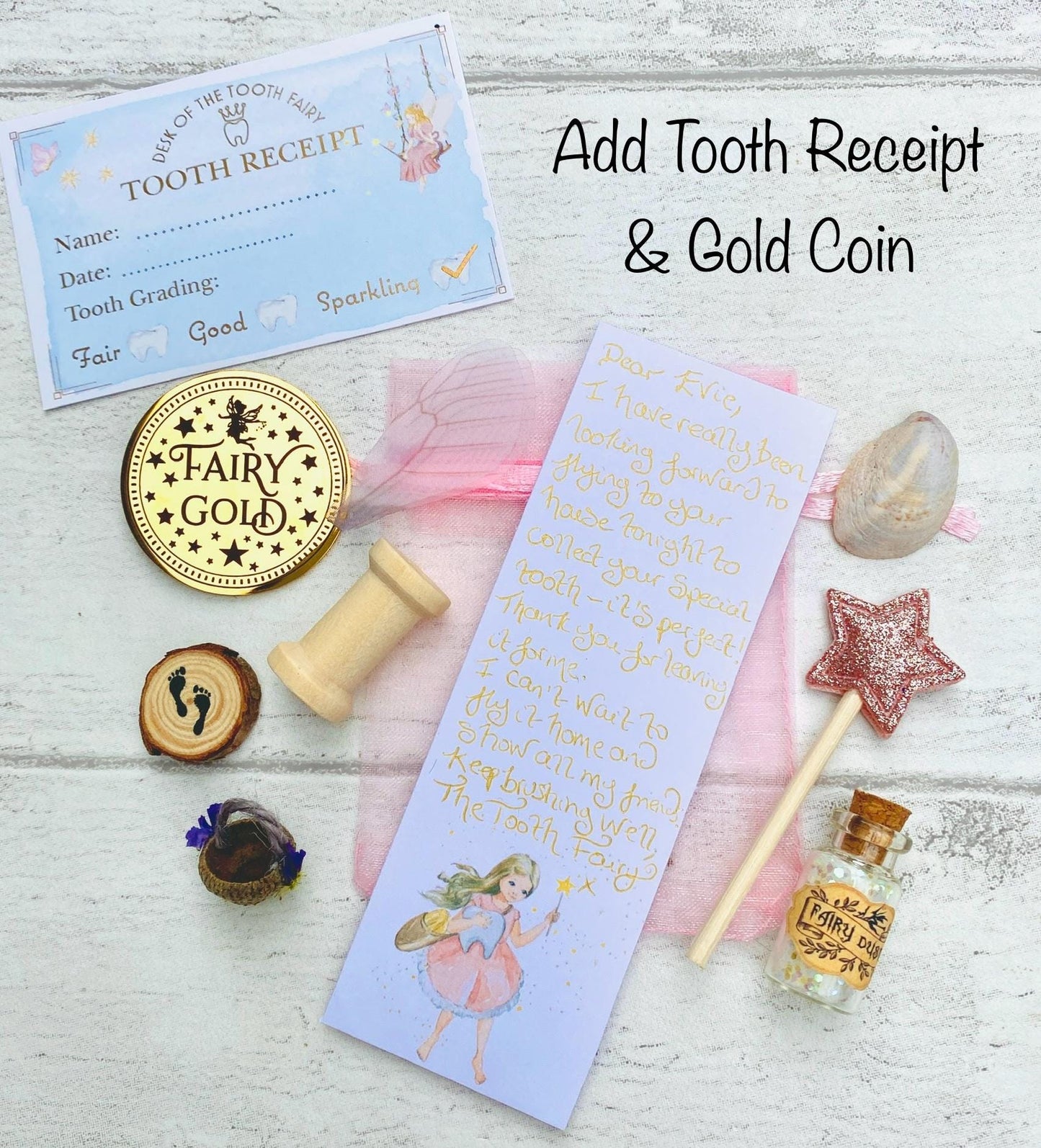Tooth Fairy Kit - Girl’s Tooth Fairy Letter- Tooth Fairy Gifts for Girls (Fairy Dust), First Tooth, Fairy Gold Coin, Tooth Fairy Certificate