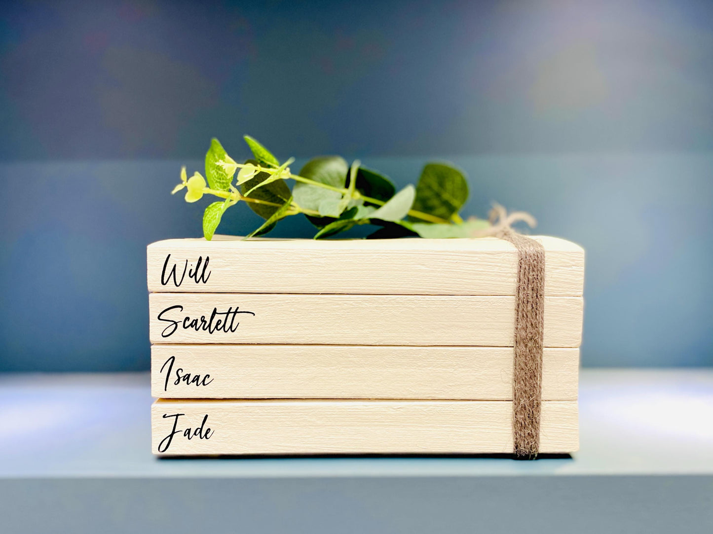 Your Family Names Book Stack Ornament! Coffee table decor, bookcase decor, hallway decor, white books decor! Shabby chic, farmhouse decor