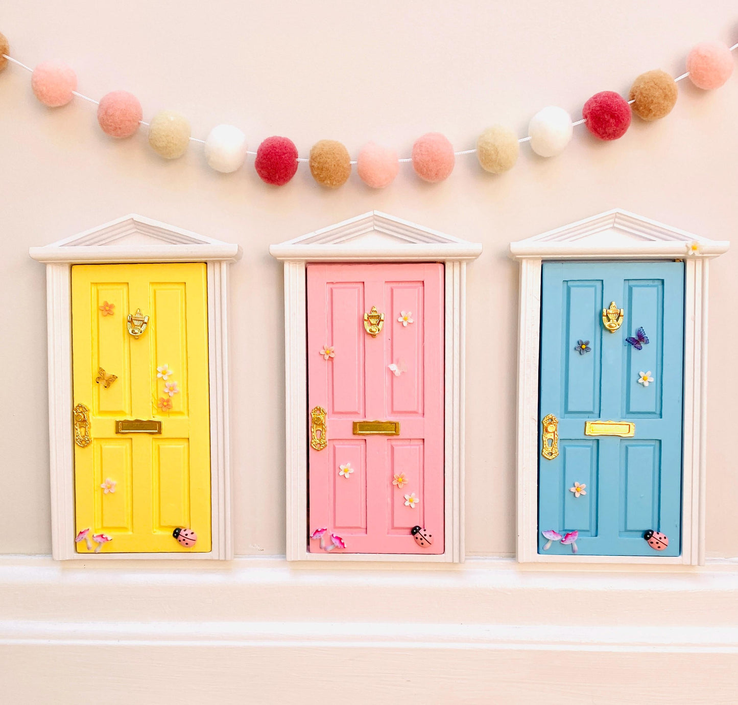 Opening Wooden Fairy Door with Glowing Windows, & Fairy Door Key – Fairy Bedroom Decor