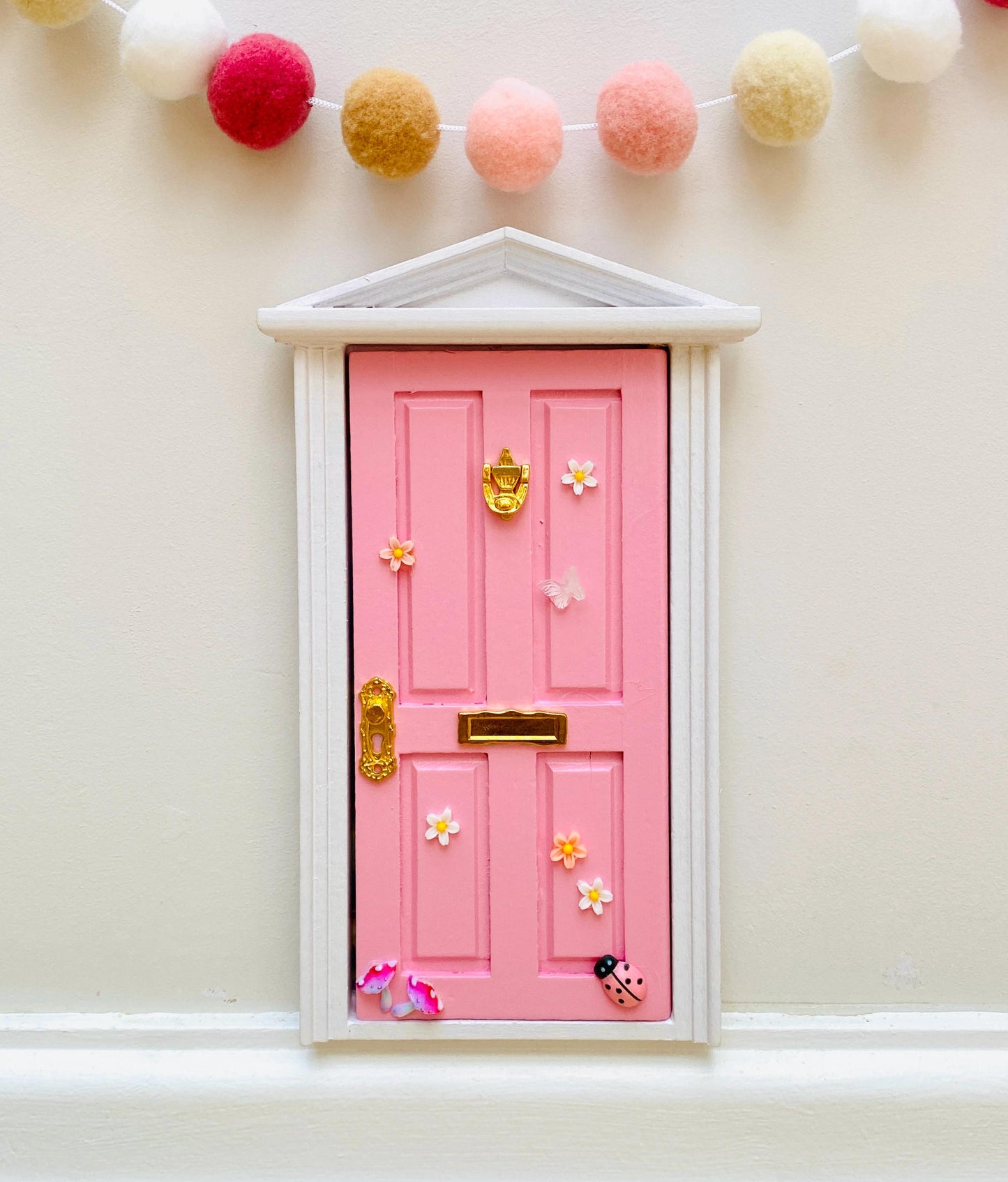Opening Wooden Fairy Door with Glowing Windows, & Fairy Door Key – Fairy Bedroom Decor