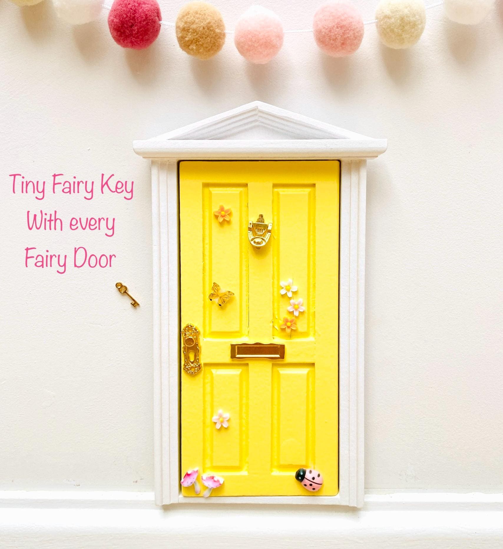 Opening Wooden Fairy Door with Glowing Windows, & Fairy Door Key – Fairy Bedroom Decor