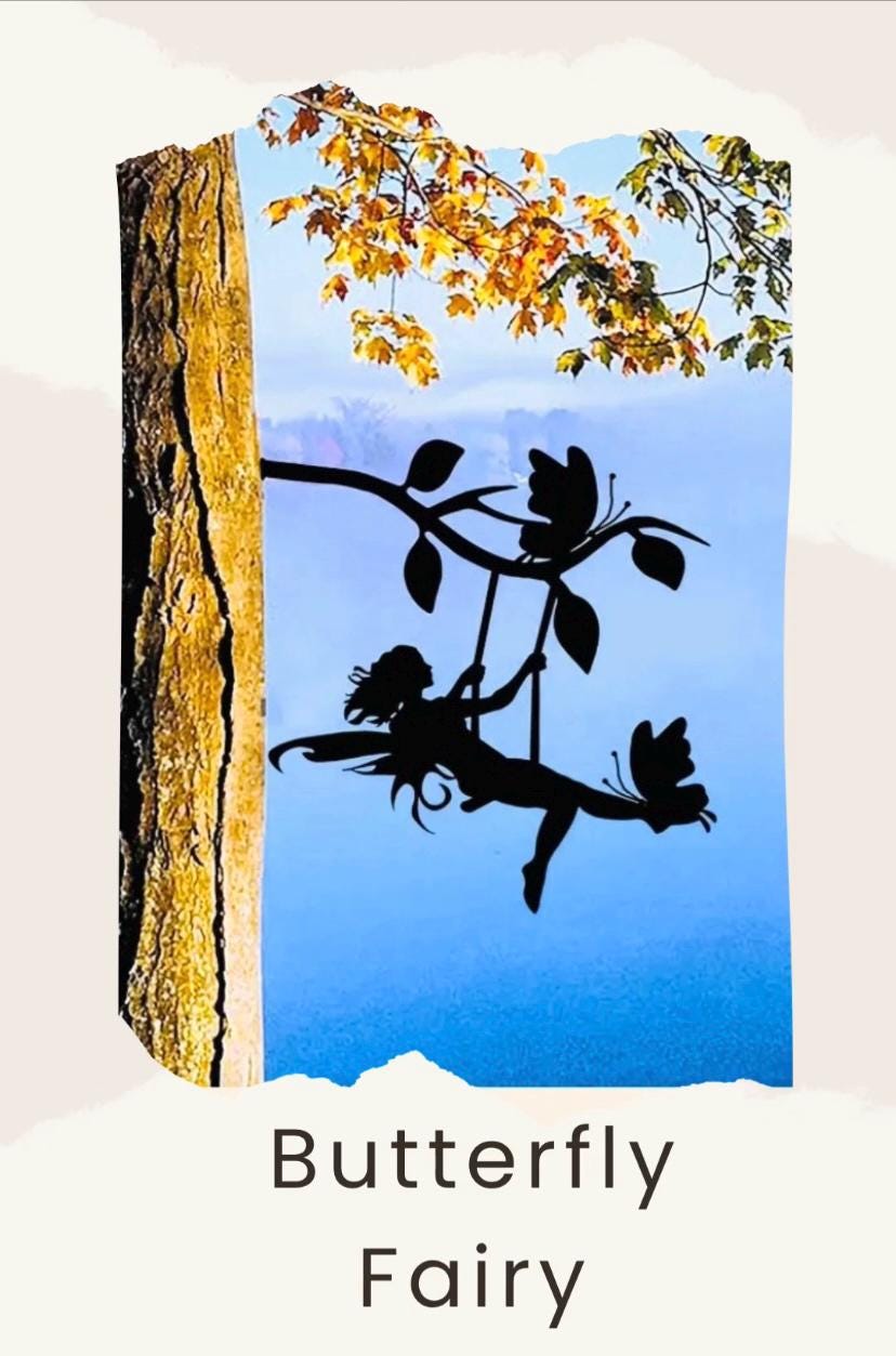 Fairy Garden Silhouette Metal Tree Spike, Garden Fairies Art Decor, Fairy Garden Decorations, Fairy Silhouette. Fairy Art