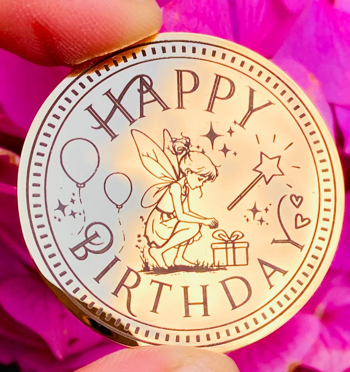 Birthday Fairy Gold Coin- Fairy Gift on your Birthday! Fairy Treasure Gold Coin! Fairy Party Bag Fillers, Fairy Birthday Gift