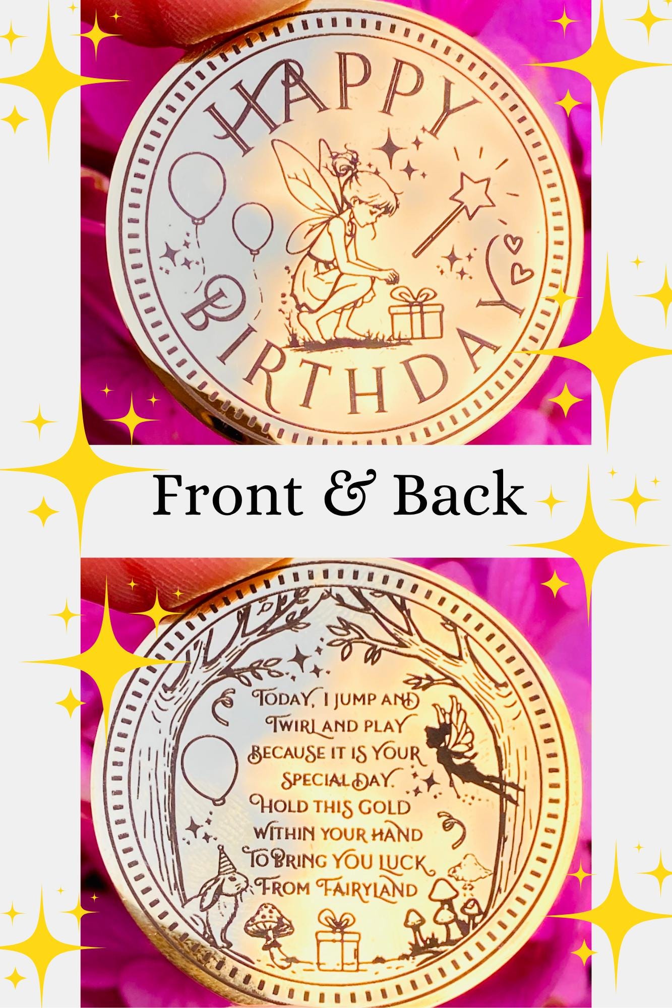 Birthday Fairy Gold Coin- Fairy Gift on your Birthday! Fairy Treasure Gold Coin! Fairy Party Bag Fillers, Fairy Birthday Gift