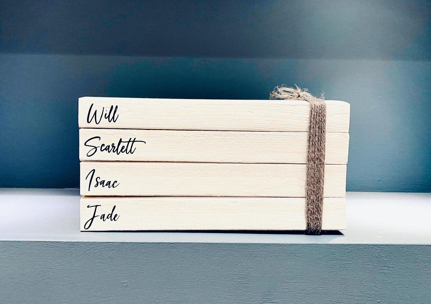 Your Family Names Book Stack Ornament! Coffee table decor, bookcase decor, hallway decor, white books decor! Shabby chic, farmhouse decor