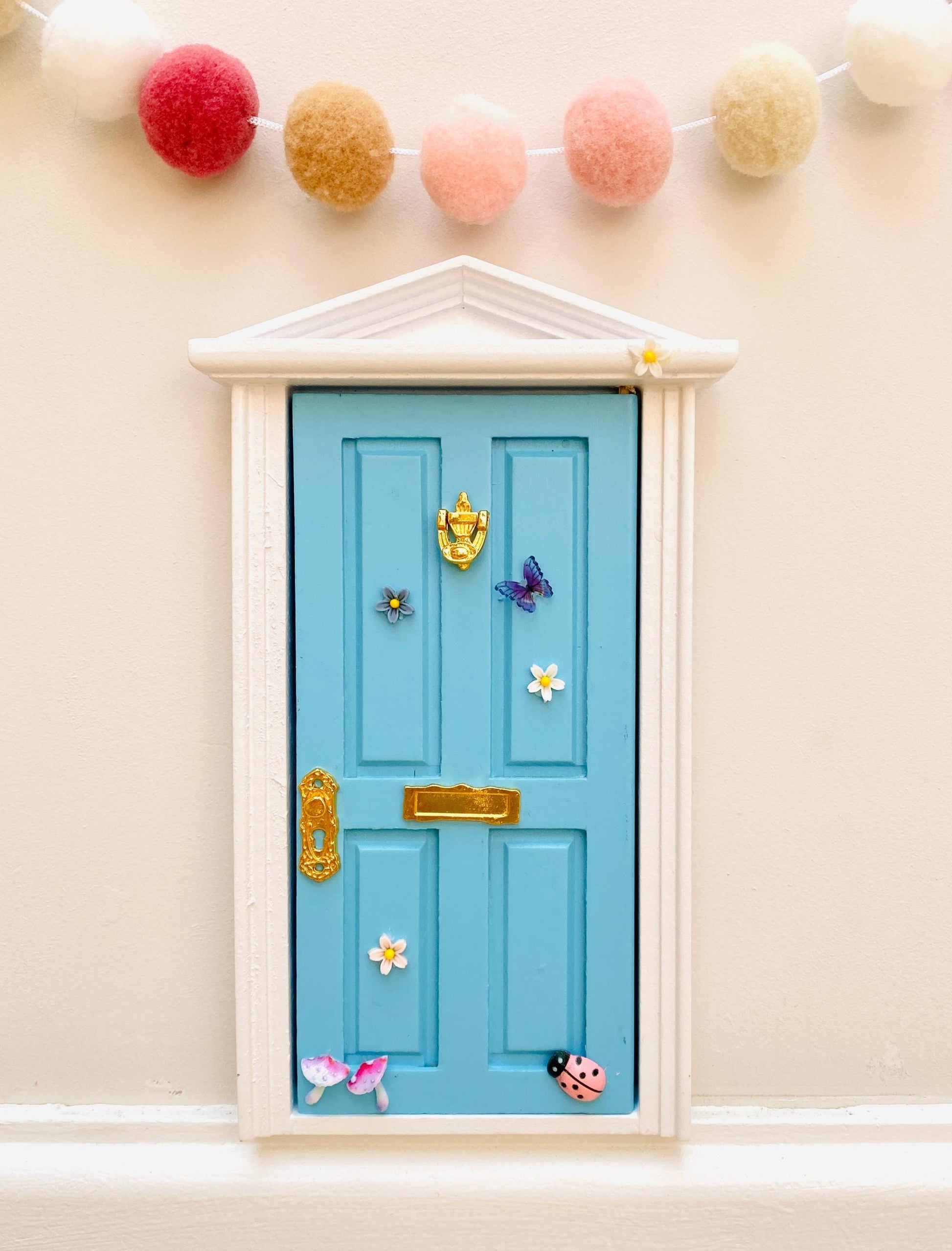 Opening Wooden Fairy Door with Glowing Windows, & Fairy Door Key – Fairy Bedroom Decor