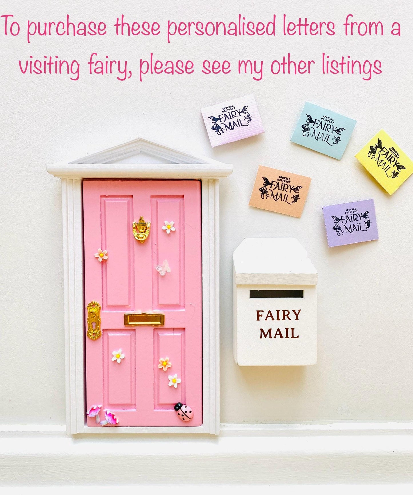 Opening Wooden Fairy Door with Glowing Windows, & Fairy Door Key – Fairy Bedroom Decor