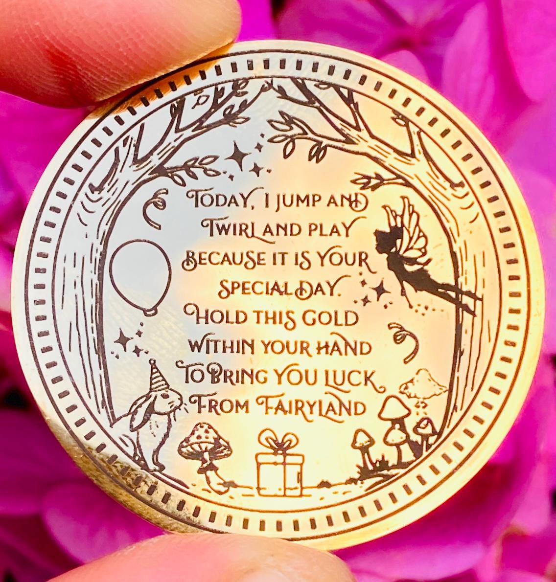 Birthday Fairy Gold Coin- Fairy Gift on your Birthday! Fairy Treasure Gold Coin! Fairy Party Bag Fillers, Fairy Birthday Gift