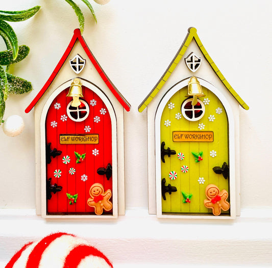 Christmas ELF DOOR with Lights, Elf Workshop Ornament, Christmas Elf, Elf Workshop decoration, Xmas Decor, Christmas Door, Xmas Fairy Door