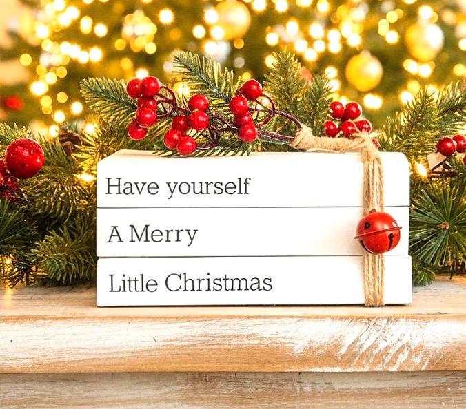 Personalized Christmas Book Stack Ornament: Festive Upcycled Book Decor