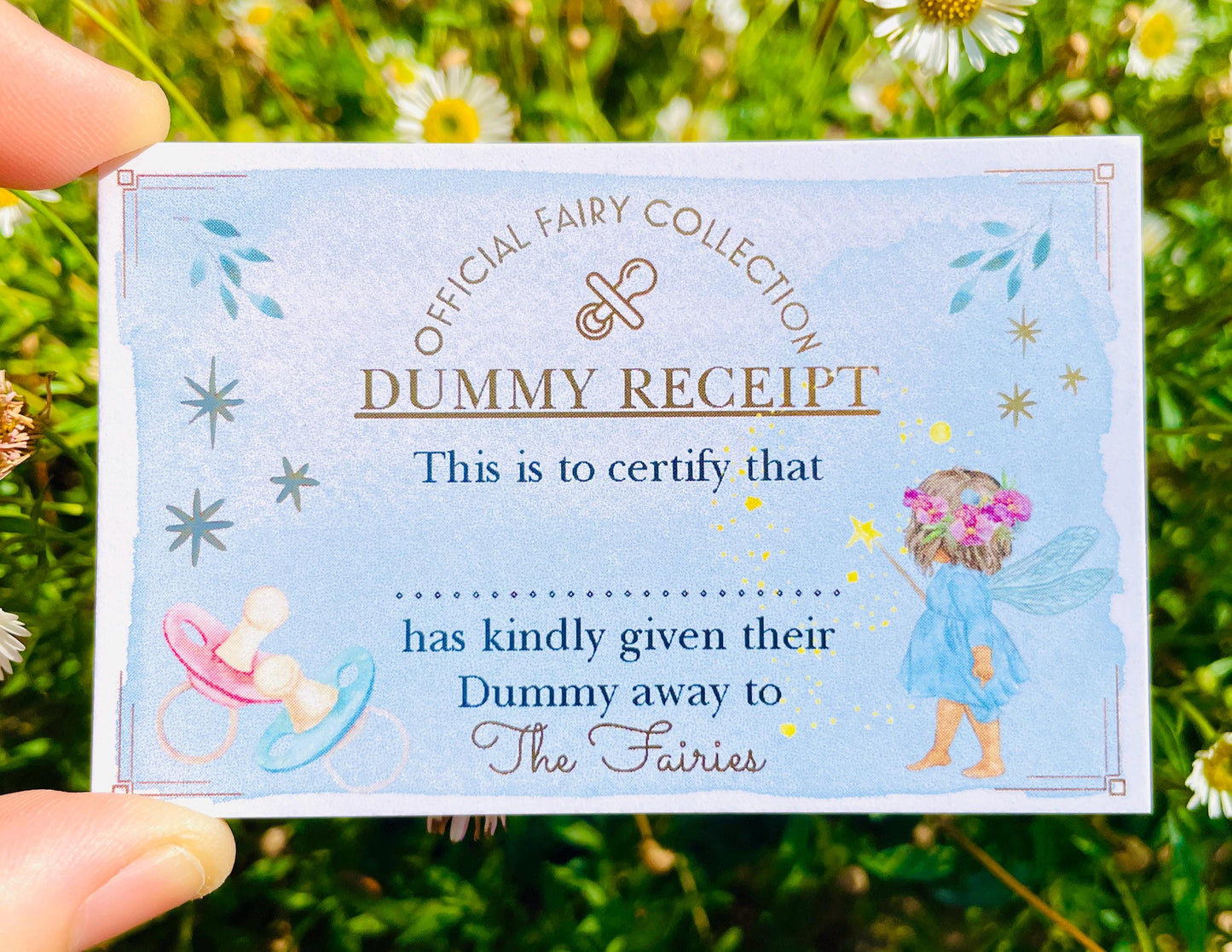 DUMMY FAIRY Receipt, Fairy Gold Coin & Dummy Fairy Medal! Soother Fairy, Soother Fairy Coin! Pacifier Fairy Gold Coin, Binky Fairy Medal