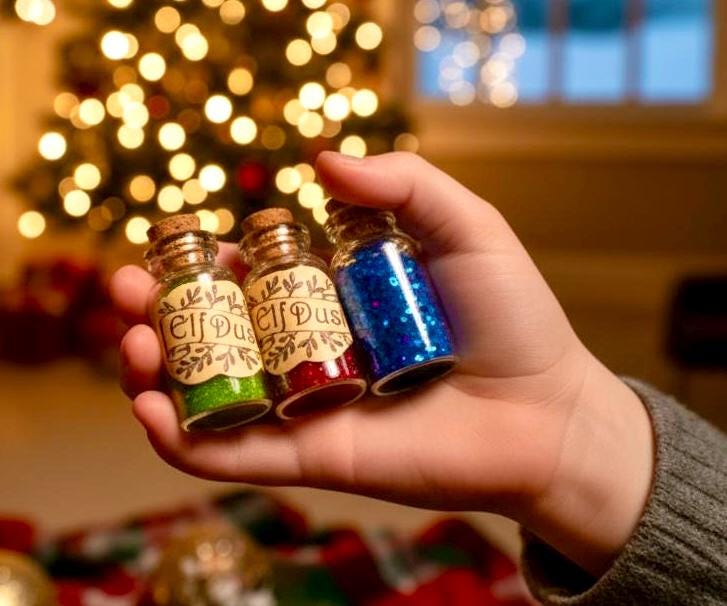 ELF DUST mini bottles- exciting Stocking Filler or Christmas Eve Box gift! Encourage your Christmas Elf back!