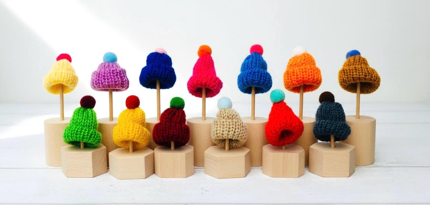 Personalized Elf Hat, Tiny Knit Bobble Hat: for Doll, Elf, or Flute Topper