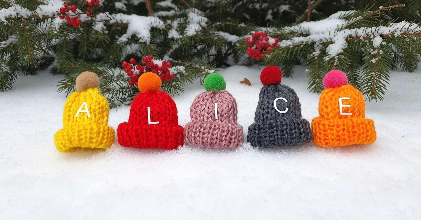 Personalized Elf Hat, Tiny Knit Bobble Hat: for Doll, Elf, or Flute Topper
