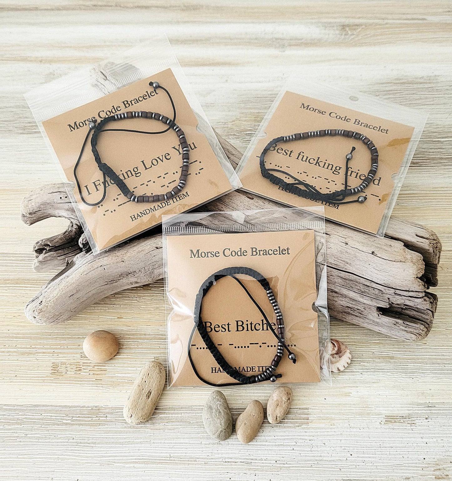 MORSE CODE Bracelet with different hidden messages- with personalised bag option. Boho gift- great secret Santa gift. Healing bracelet.